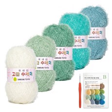 yarna 고급 수세미 뜨개실 80g x 5p + 인쇄도안 8종 + 사라 모사용 코바늘 세트, 1세트, 뉴1 민트 그라데이션