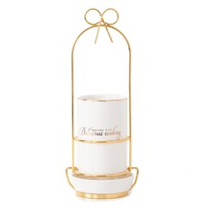 Ins Living 燙金蝴蝶結陶瓷餐具筒 + 底部固定防滑膠帶, 白色