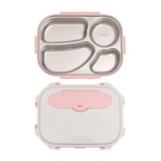 4格分隔便當盒組, 粉色, 便當蓋+便當盒