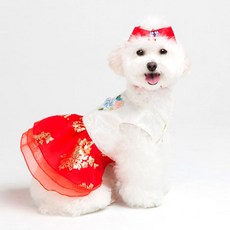 메종드독 강아지 황진이 한복, 레드, 1개