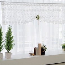 星星花朵刺繡蕾絲窗簾, 白色的