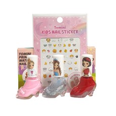 Tomini 孩童公主水性指甲油+美甲貼紙 隨機出貨, AS款(淺粉色+玫瑰紅+銀色), 1組