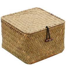 明日的空間蓋子正方形海草藤編籃 L, 自然原色, 1個