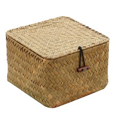 明日的空間蓋子正方形海草藤編籃 M, 素色, 1個