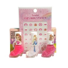 Tomini 孩童公主水性指甲油+美甲貼紙 隨機出貨, BS款(粉色+櫻桃粉+透明), 1組