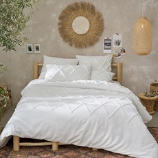 簇絨格紋設計感被套, 白色的