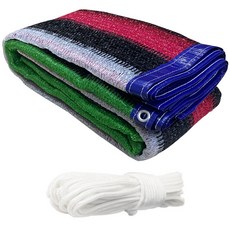 UV 옥상 햇빛차단 그늘 텐트 천막 타프 차광막 4면봉제 3m x 7m + 로프 10m, 무지개(차광막), 흰색(로프), 1세트