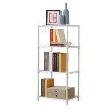 MF MAGIC HOUSE 4層置物鐵架+多用途掛鉤, 白色的