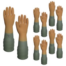 SoSON ilovegh 手套廚房洗碗橡膠手套雙色Love Gloves L, 棕色+灰色, 5套, 大號 (L)