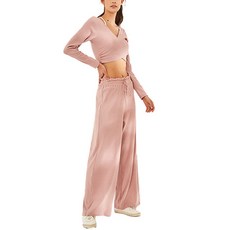 女款大V領休閒運動瑜珈上下套裝