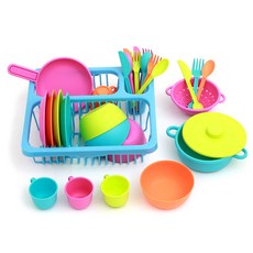 PLAYMAX 粉彩廚房餐具扮家家酒28件組 B款, 藍色(餐具瀝水架), 混合顏色(廚房餐具), 1個