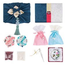 可愛聘禮綢緞盒組, 海軍藍(綢緞盒), 象牙白 + 海軍藍(包袱巾), 1套