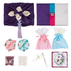 撒嬌聘禮絲綢盒套組, 紫色(絲綢盒), 象牙白 + 紫色(包袱巾), 1套