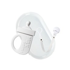 Simtong 奶瓶造型矽膠固齒器+奶嘴鍊夾+收納盒, 5個月以上, 白色(固齒器)+白色(奶嘴帶), 1個