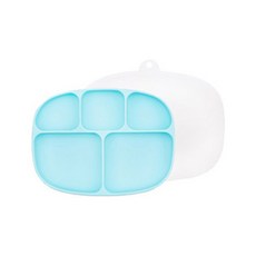 BUMKiNS 5格吸盤式矽膠餐盤+餐盤蓋, 藍色