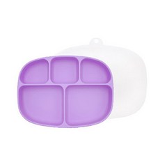 BUMKiNS 5格吸盤式矽膠餐盤+餐盤蓋, 淺紫色