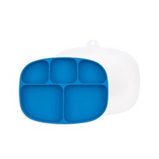 BUMKiNS 5格吸盤式矽膠餐盤+餐盤蓋, 深藍色