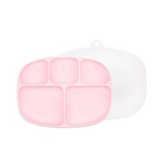 BUMKiNS 5格吸盤式矽膠餐盤+餐盤蓋, 粉色