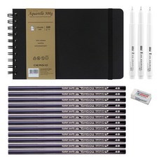 Sergio春季旅行書+內田繪圖筆4600 0.05+0.1+0.3+Tombo HB鉛筆12支+輝柏嘉無塵迷你橡皮擦白色套組, A5