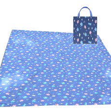 Derhappy 手工雙面防水野餐墊 + 收納袋, 恐龍 海軍藍