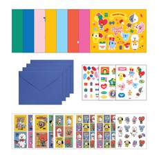 monopoly Bt21感謝明信片組+復古貼紙 6入, 混色, 1組