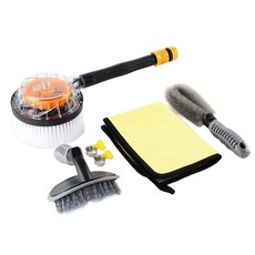 Pinkowl 汽車用旋轉洗車刷 PINKOWL_070+洗車毛巾+輪轂洗車刷+輪胎洗車刷+蝴蝶固定帶 2入, 1套