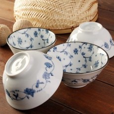 잔꽃 도자기 공기대접 2인 세트, 혼합색상, 1세트