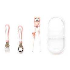 BeBe LAPIN 湯匙叉子學習筷組+收納盒, 粉色, 1組