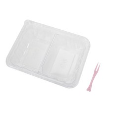 2格塑膠盒 透明+迷你叉子, 1套