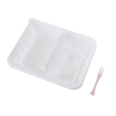2格塑膠盒 白色+迷你叉子, 1套