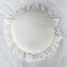 水洗棉荷葉邊圓形靠墊套, 棉白楊