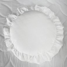 水洗棉荷葉邊圓形靠墊套, 白色的