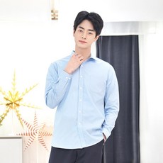 GYOBOKMALL Premium Span 男式藍色校服襯衫，4XL