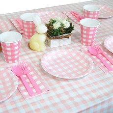 Wow Party Korea 6人份派對組合 格紋粉紅 23cm盤子, 1套