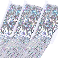 Market A 雷射絲綢派對流蘇窗簾 1 x 3 m, 銀色, 3個