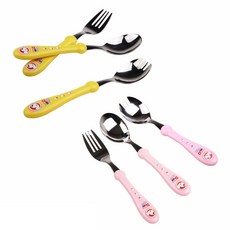 Bloom at home 孩童小狗圖案湯匙 2入+叉子 2入+匙叉 2入, 黃色+粉色, 1組