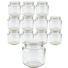 玻璃保存果醬瓶 低型 白色 L 1000g, 12入