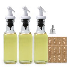 Iwooa 玻璃一觸式油瓶 200ml*3個+蓋子 3個+漏斗+貼紙, 1套