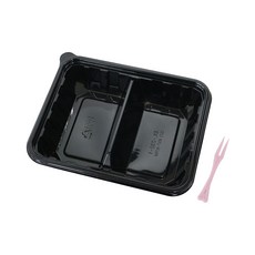 일회용기 2칸 흑색 반찬용기 200p + 미니포크 200p, 1세트