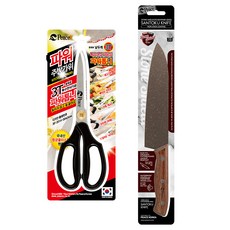 피스코리아 톱니 주방가위 307 + 스톤 실드 산토쿠 식도 그레이 세트, 블랙 + 실버, 1세트