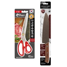 피스코리아 프리미엄 주방가위 306 + 스톤 실드 산토쿠 식도 그레이 세트, 레드, 1세트