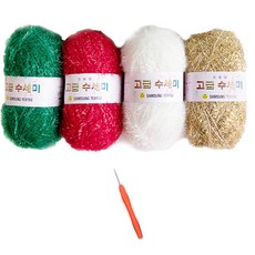 聖誕花圈DIY菜瓜布線組, 1組, 101 白色+104 綠色+108 紅色+149 金色