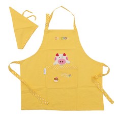 accent house 方便穿脫 Fun Pig Fun Monkey 兒童圍裙, 黃色, 1個