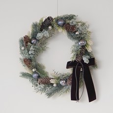 BLOOMING&ME 冬季裝飾絲絨緞帶圓形花環, 銀色