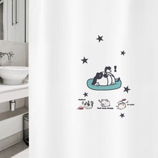 圖案浴簾 1800*1880mm+不鏽鋼掛鉤 12入+白色掛桿組合, 1套