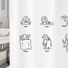 樹叢浴簾 可愛寶寶 6件組 1800 x 1880 mm + 不鏽鋼掛勾 12入 + 白色浴簾桿套組, 1套