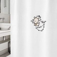 牡羊座圖案浴簾 1800*1880mm+不鏽鋼掛鉤 12入+白色掛桿組合, 1套