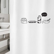 麵包圖案浴簾 1800*1880mm+不鏽鋼掛鉤 12入+白色掛桿組合, 1套