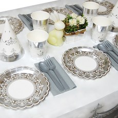 Wow Party Korea 6人份 18cm盤子 派對套組 經典金屬銀, 1套, 1個