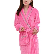 Ahope 女性用保暖情侶浴袍 A款 XL, 深粉紅色, 1個